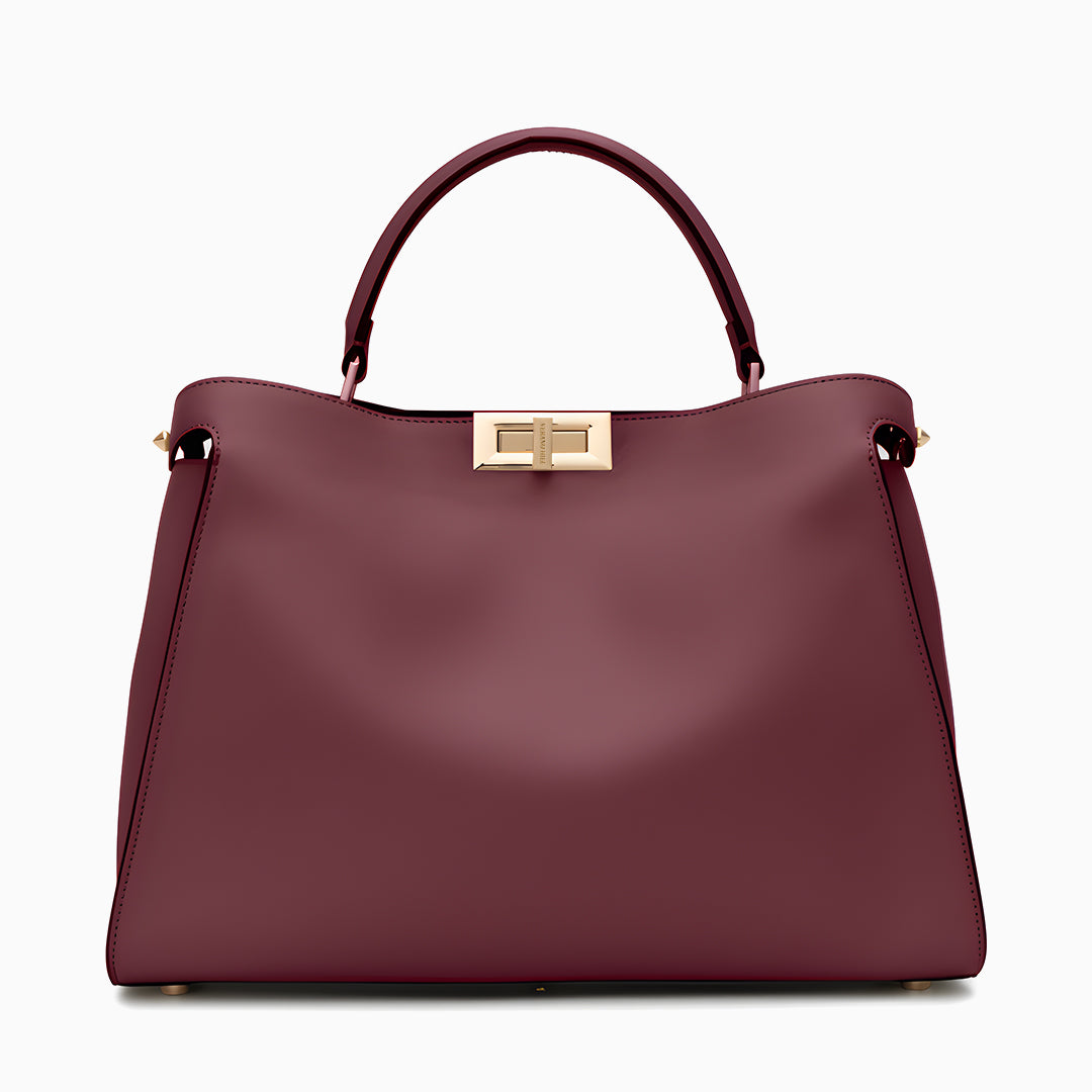 Sac cabas structuré en cuir lisse à fermoir
