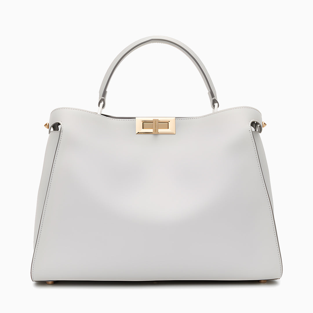 Sac cabas structuré en cuir lisse à fermoir