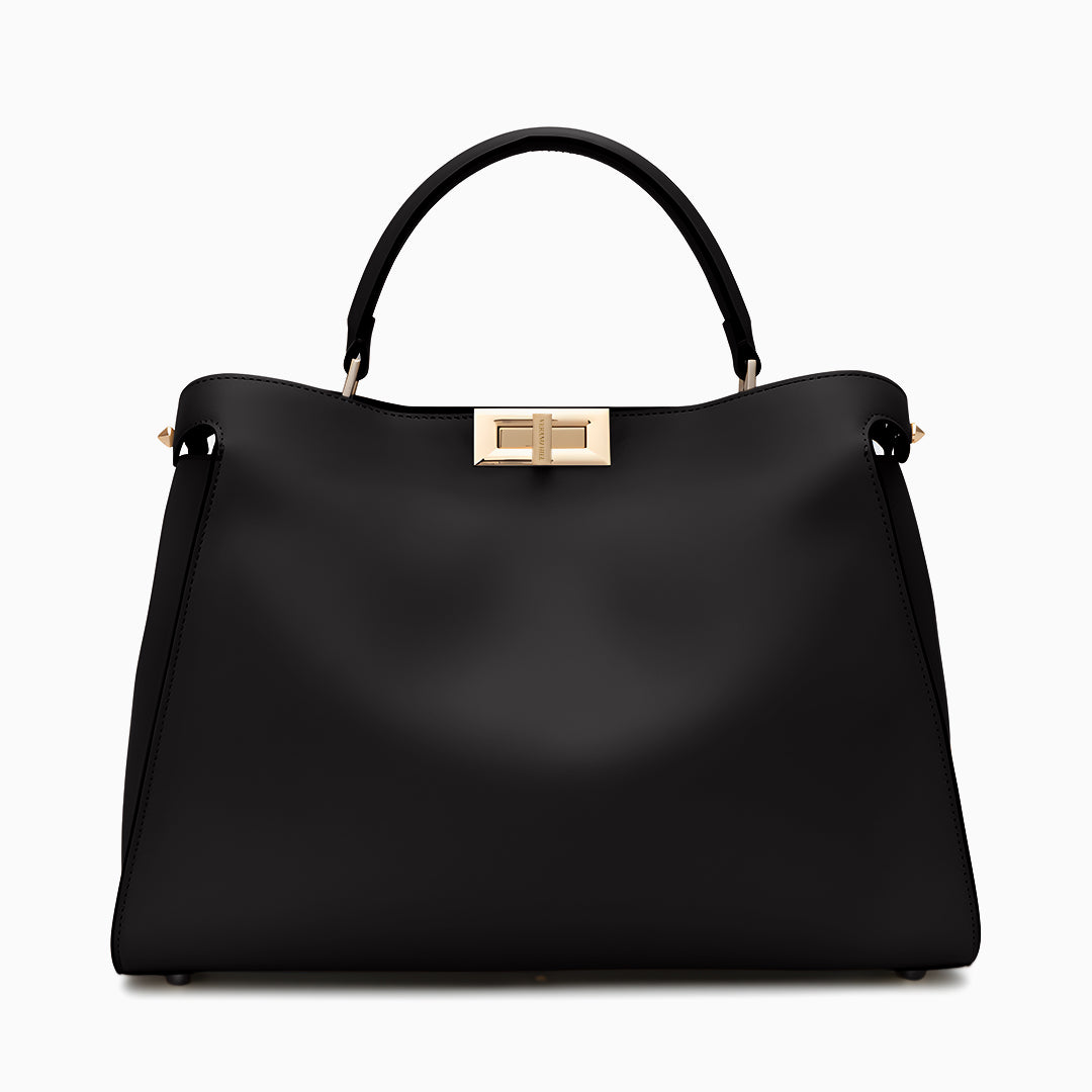 Sac cabas structuré en cuir lisse à fermoir
