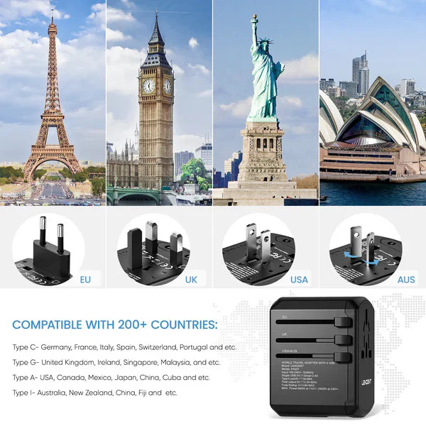 Adaptateur voyage universel multi-ports mondial
