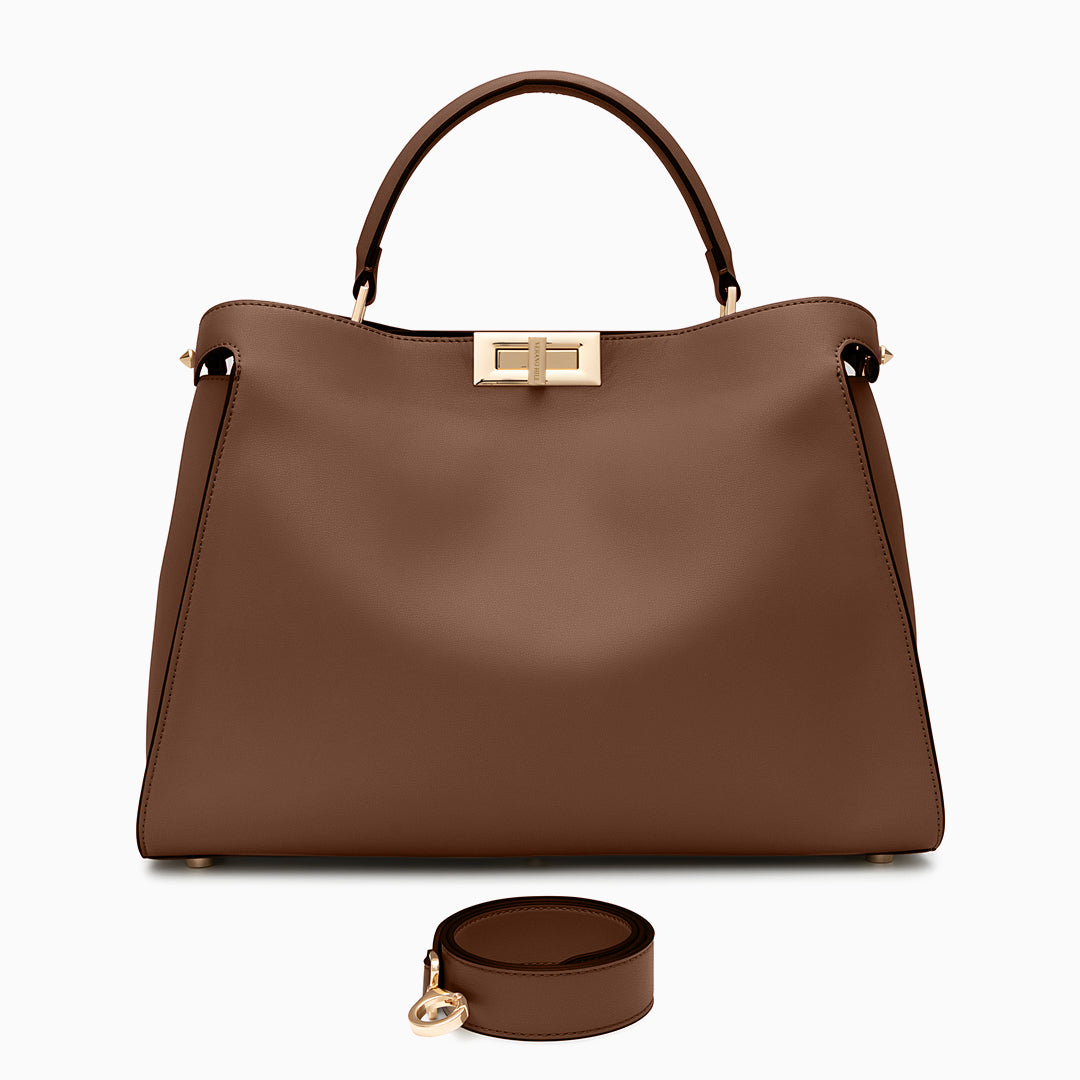 Sac cabas structuré en cuir lisse à fermoir