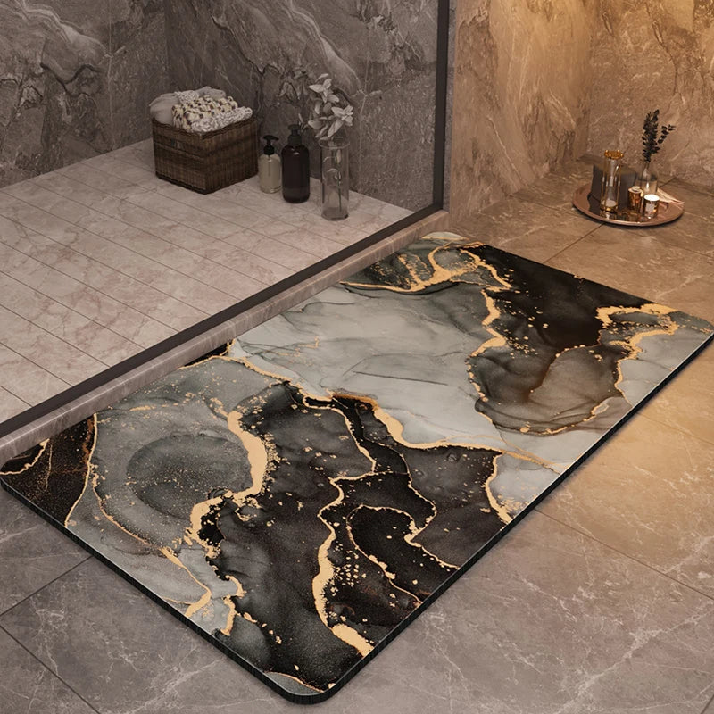 Marble-Effect Velvet Bath Mat, 50 x 80 cm