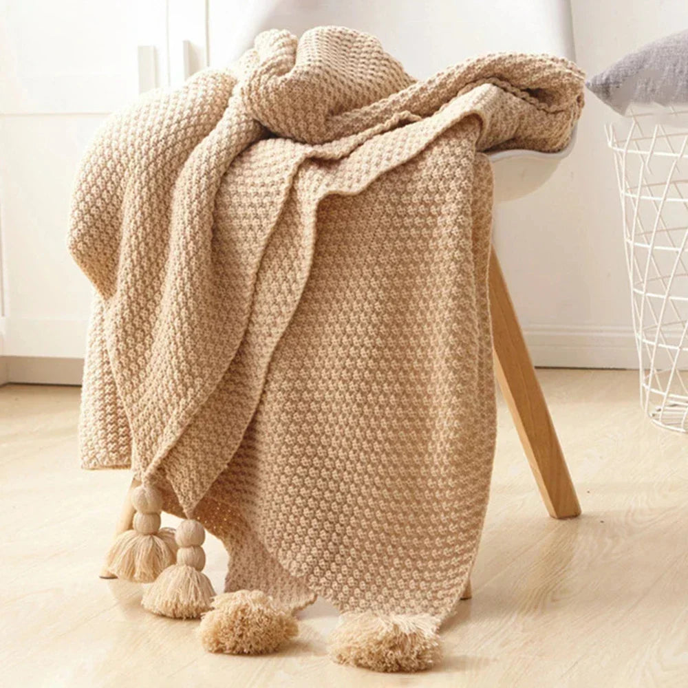 NordicCozy - Plaid en Laine Tissé Main à Franges