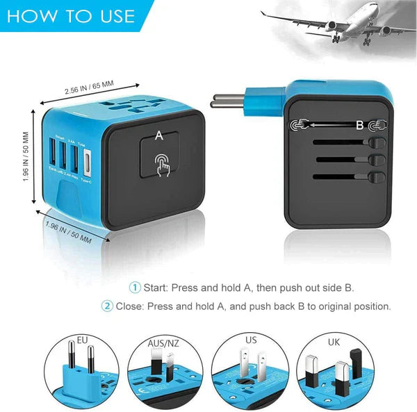 Adaptateur voyage universel multi-ports mondial