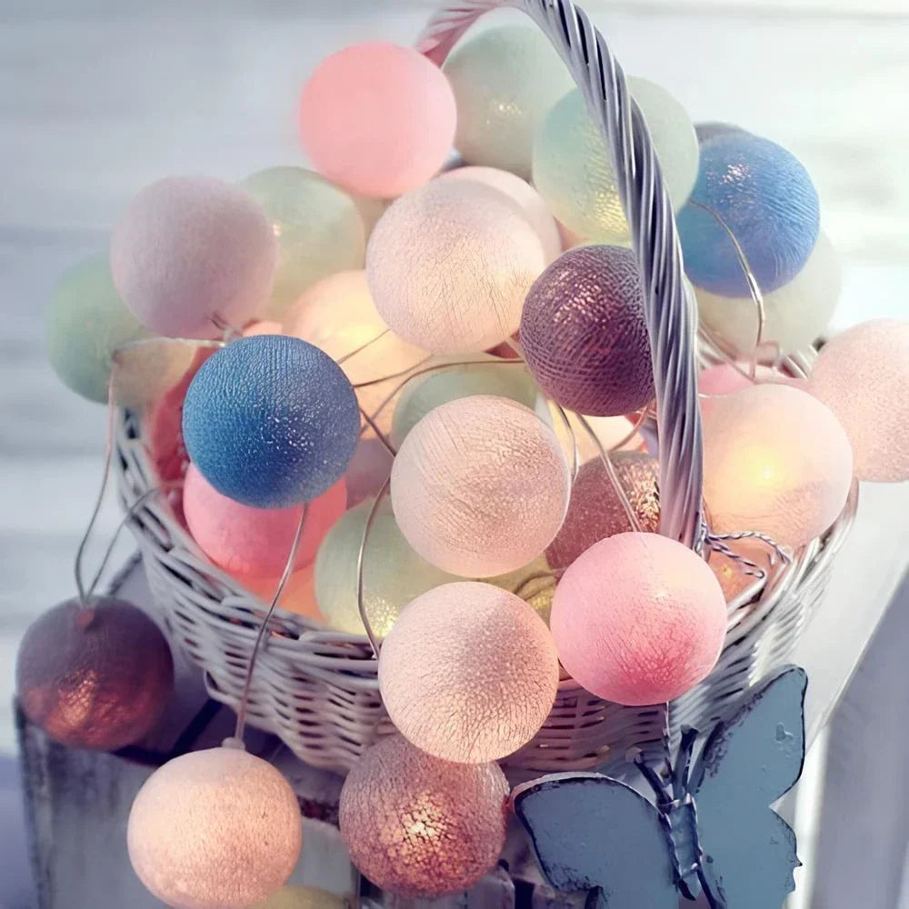Cotton Ball String Lights, USB or Battery