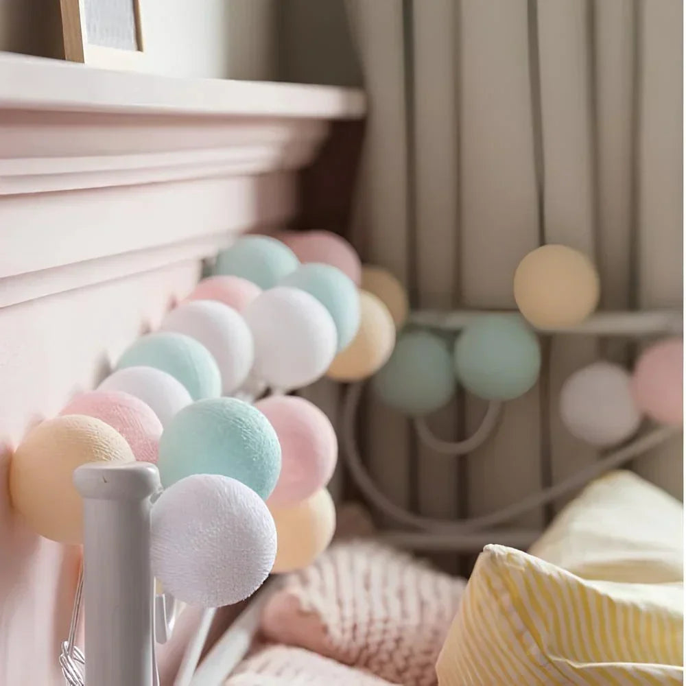 Cotton Ball String Lights, USB or Battery