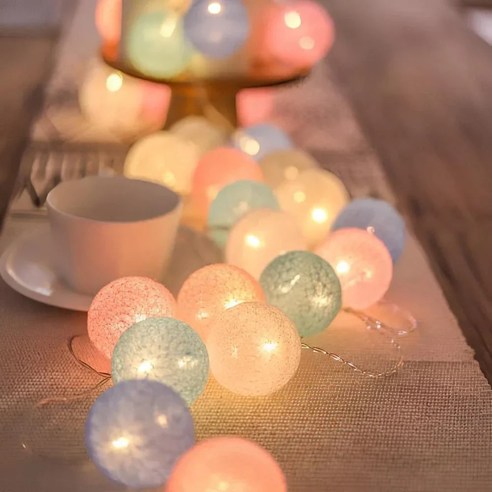 Cotton Ball String Lights, USB or Battery
