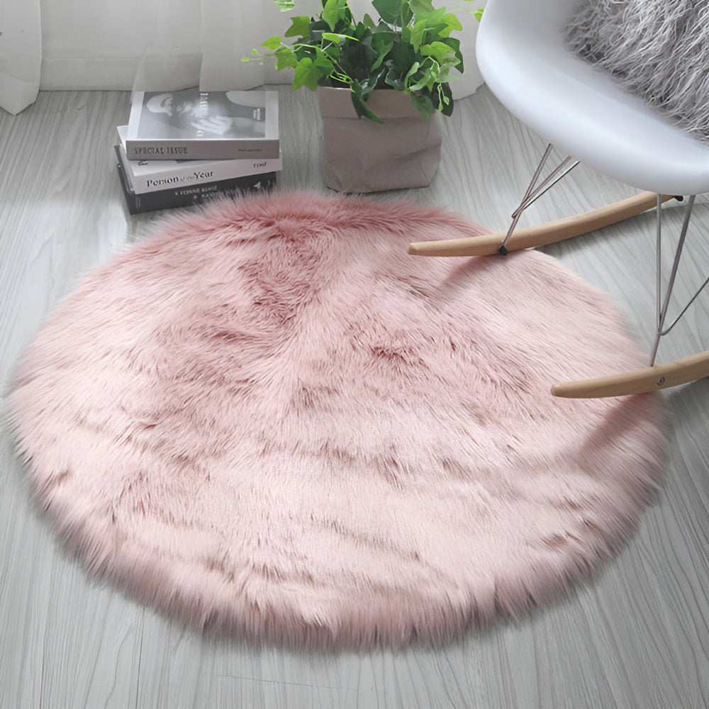 Tapis Rond Moelleux à Envers Antidérapant – Blush