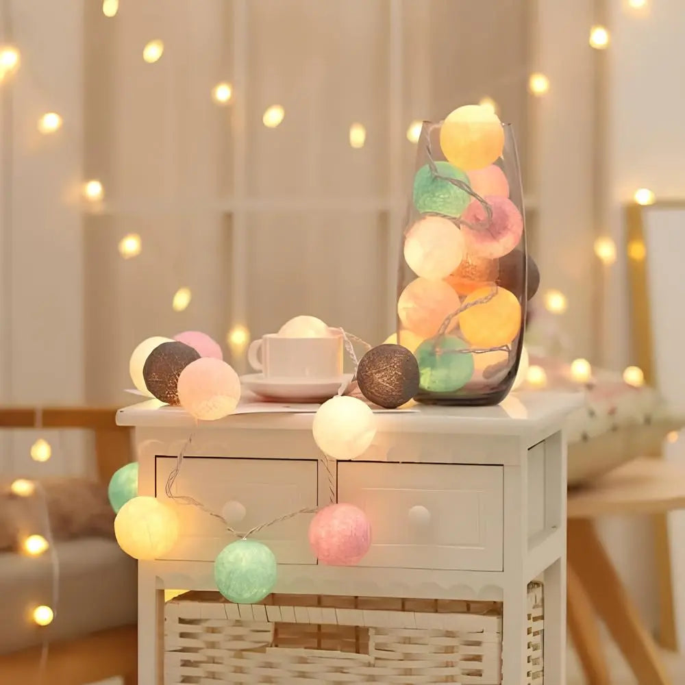 Cotton Ball String Lights, USB or Battery