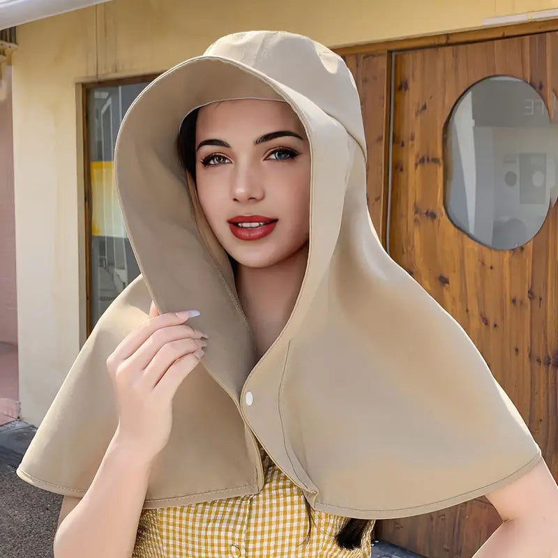 Chapeau Châle Anti-UV à Large Bord pour Femme