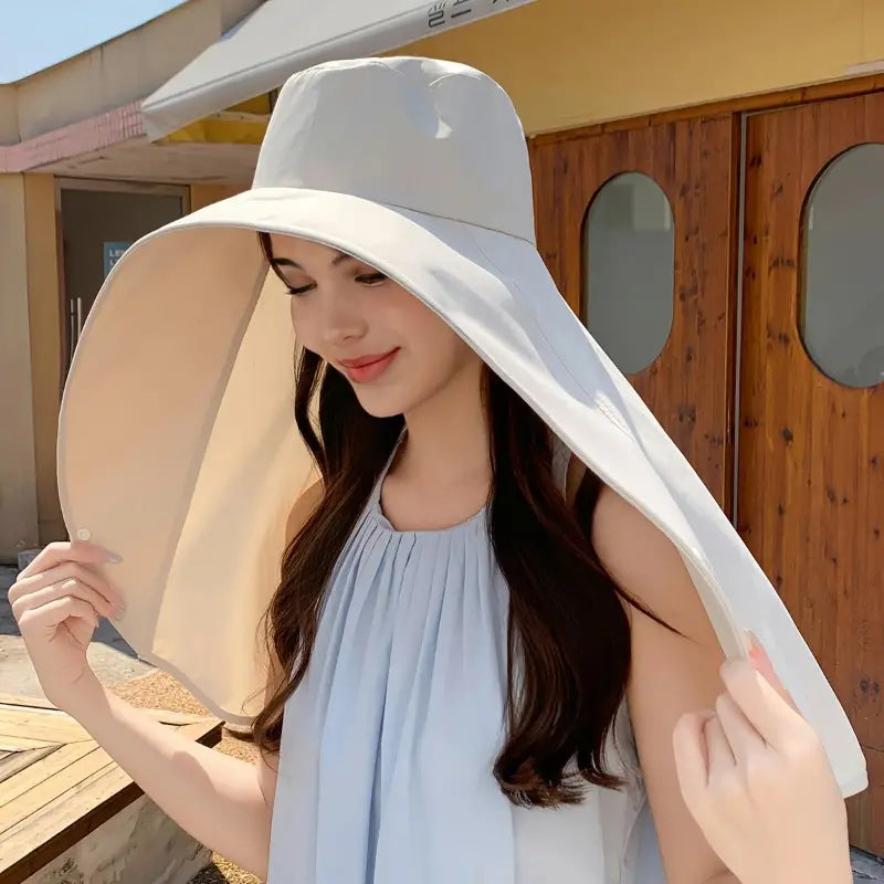 Chapeau Châle Anti-UV à Large Bord pour Femme