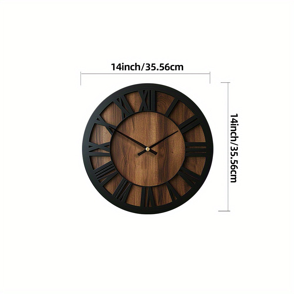 Horloge murale en bois à chiffres romains, silencieuse