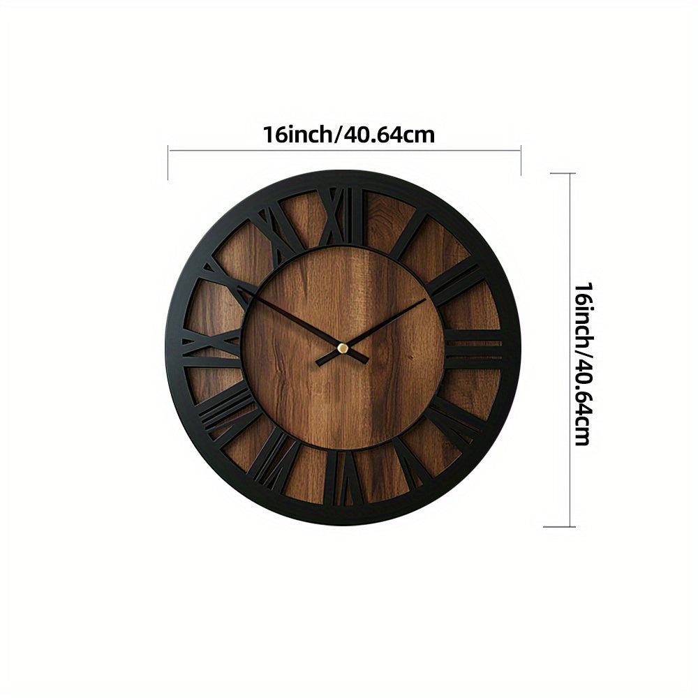 Horloge murale en bois à chiffres romains, silencieuse