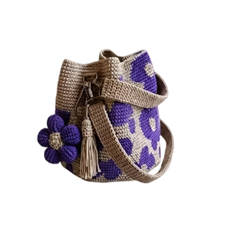 Women's Crochet Bucket Bag, Sunflower Pattern