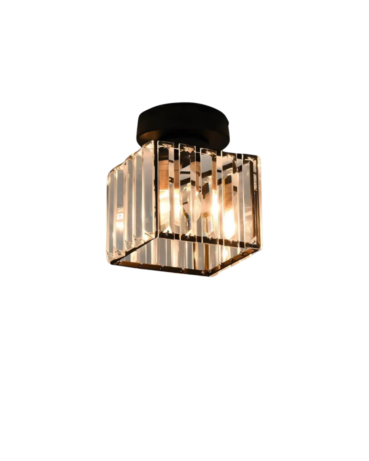 Plafonnier en verre facetté, base noir mat ou dorée