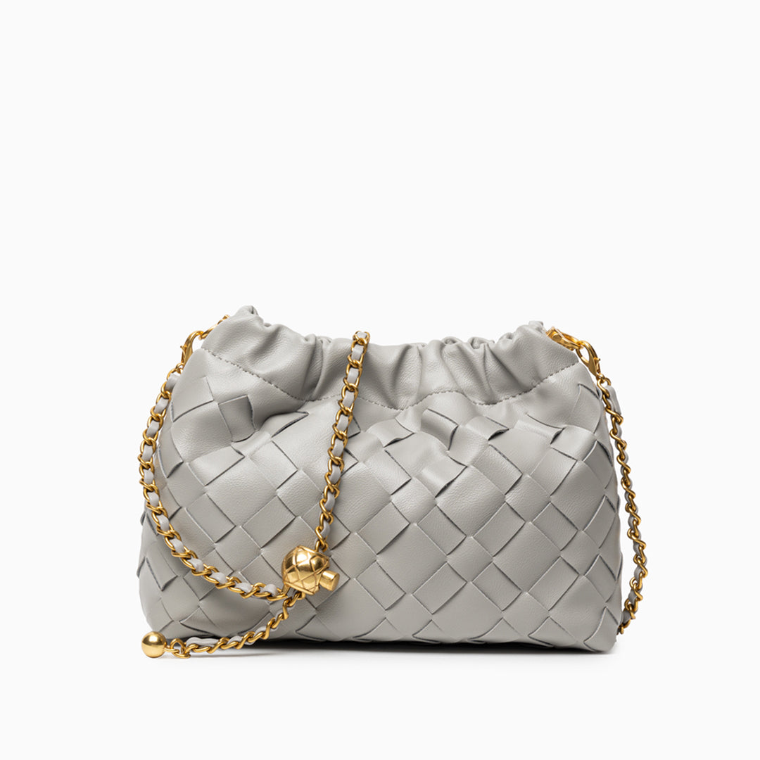 Sac épaule nuage tressé, bandoulière dorée tressée