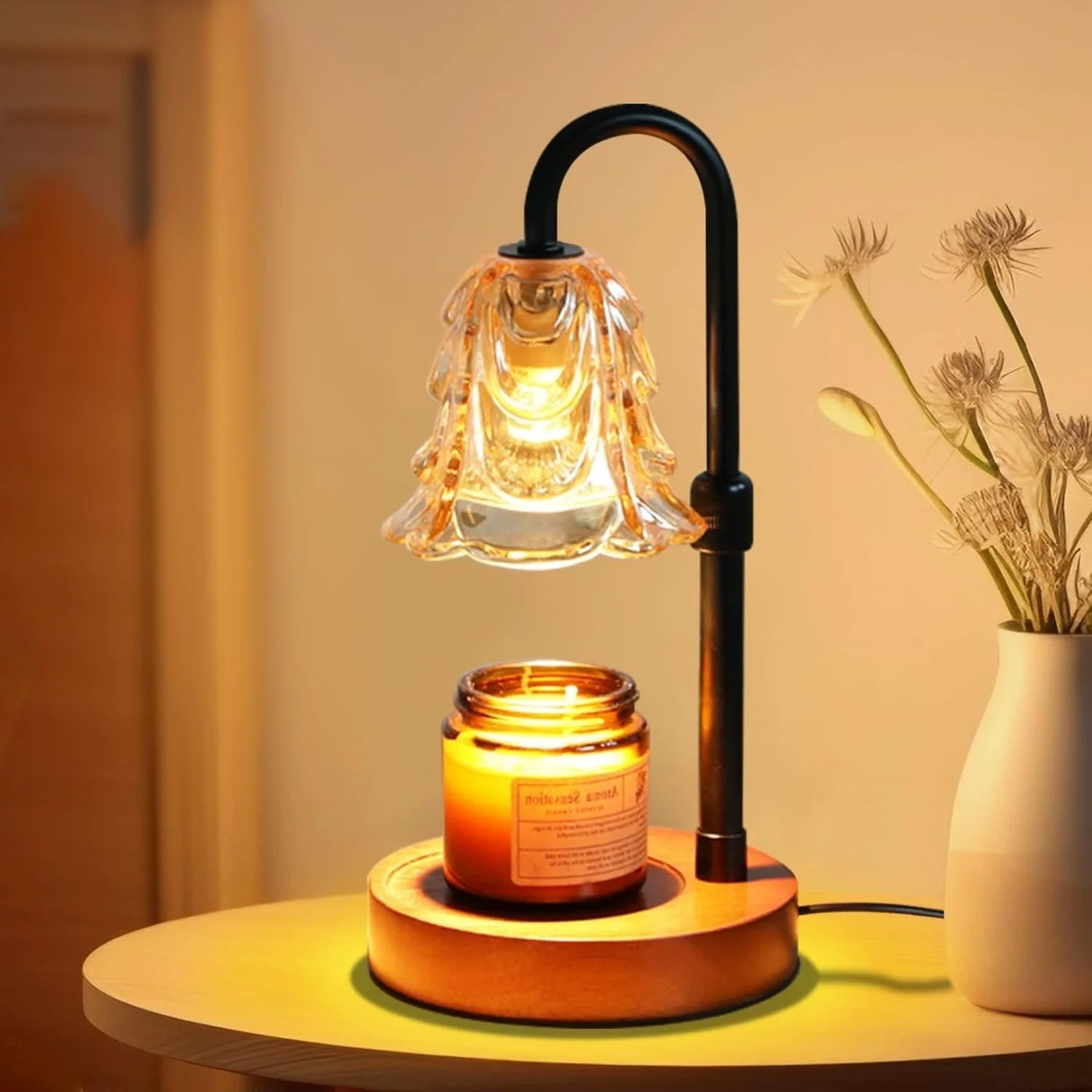 Lampe chauffe-bougie florale dimmable décorative