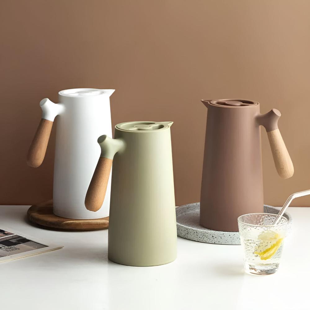 Carafe isotherme 1 L en inox avec poignée en bois