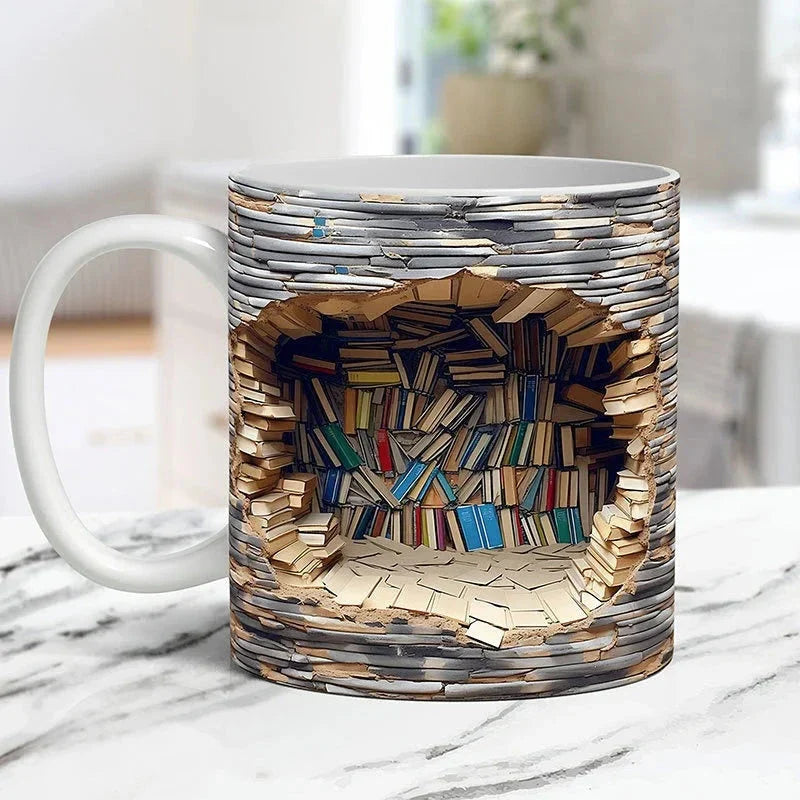 Mug bibliotheque 3D pour amateurs de livres