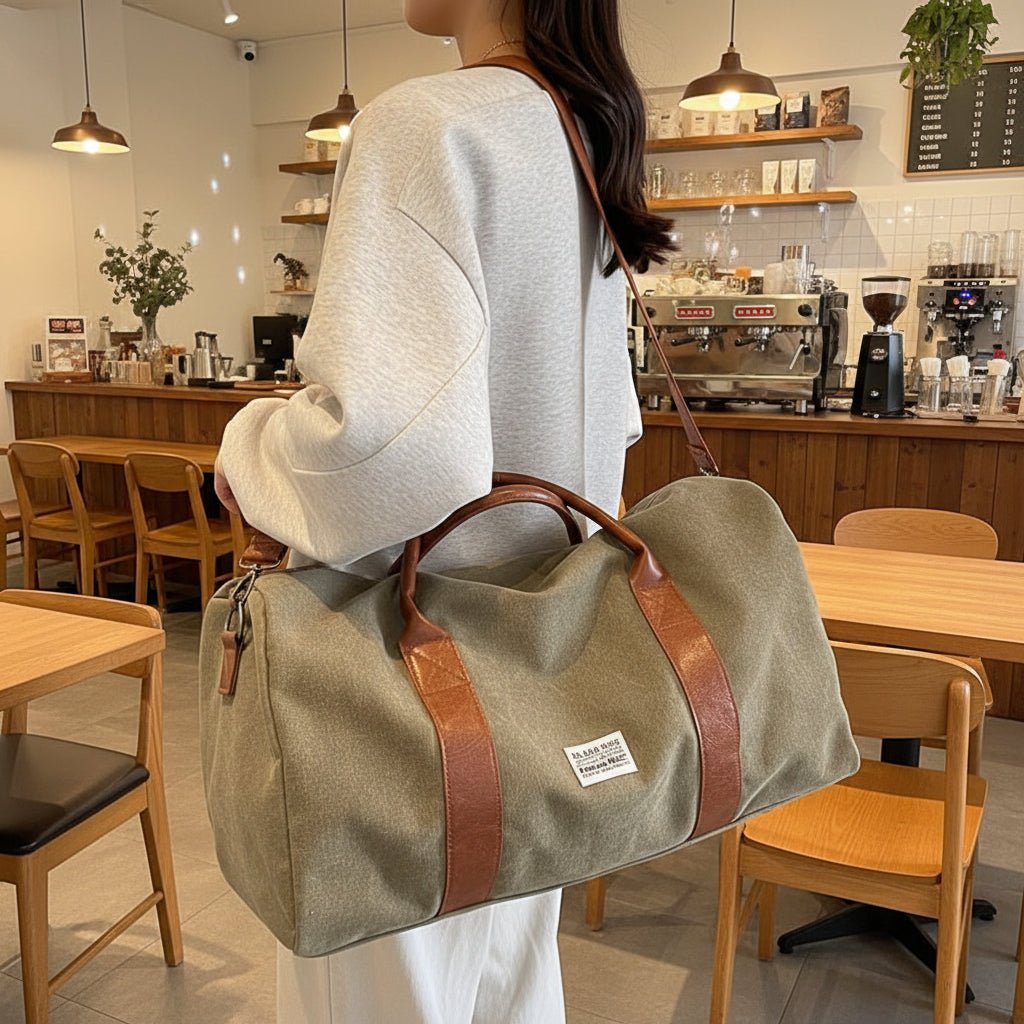 Vintage Washed Canvas and Leather Weekender Bag