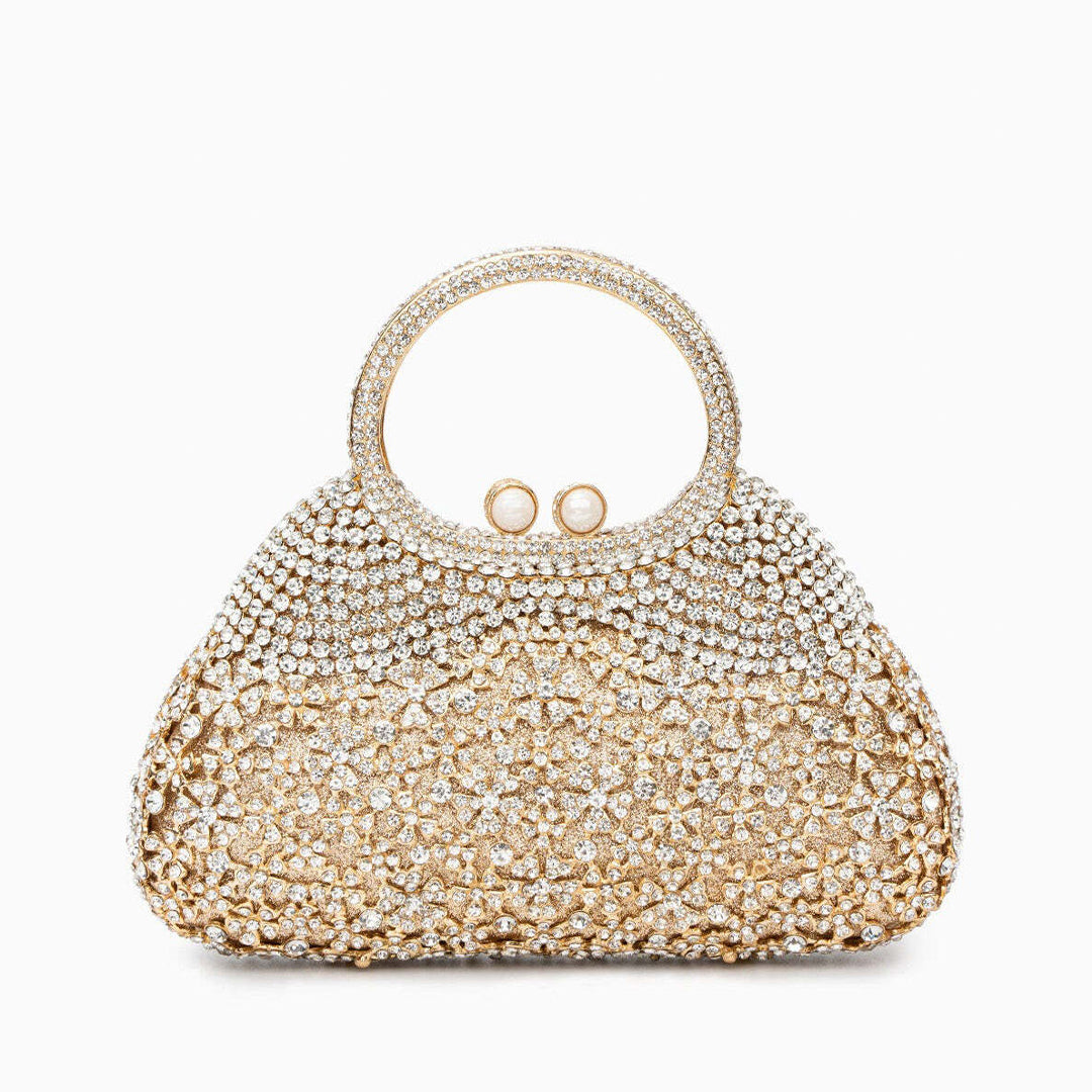 Pochette à strass motif floral et anse ronde