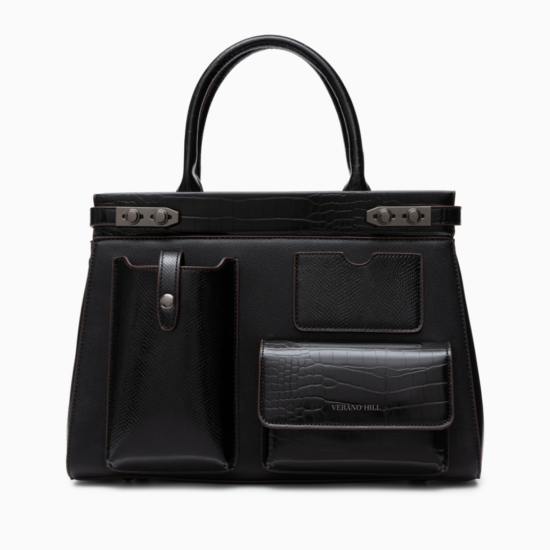Sac cabas structuré en similicuir à poches avant
