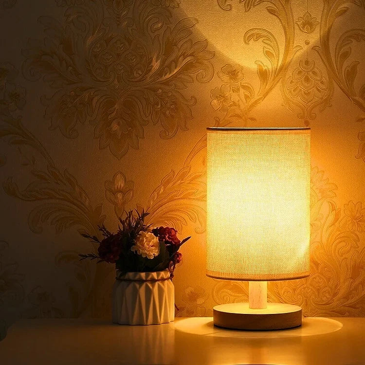Wood and Fabric Table Lamp with Remote Control