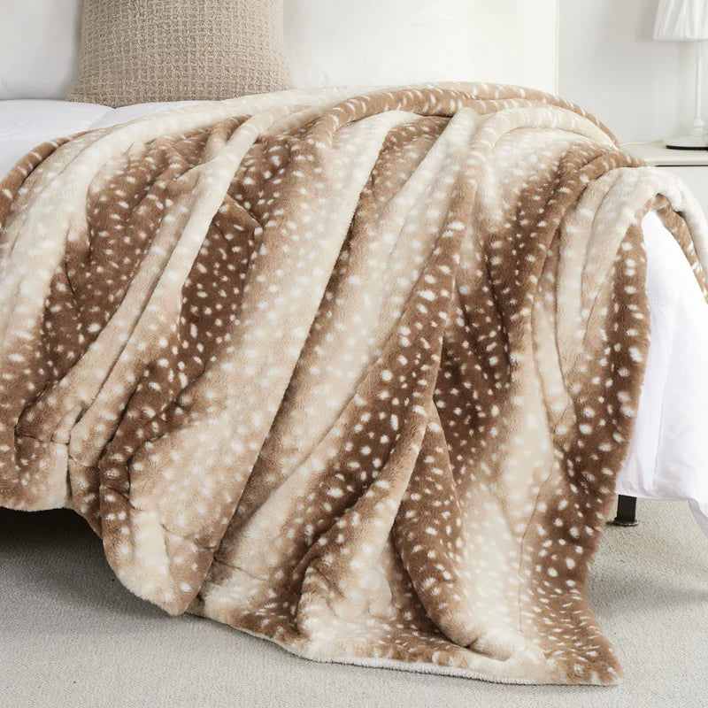 Deer Print Faux Fur Throw, Double-Sided