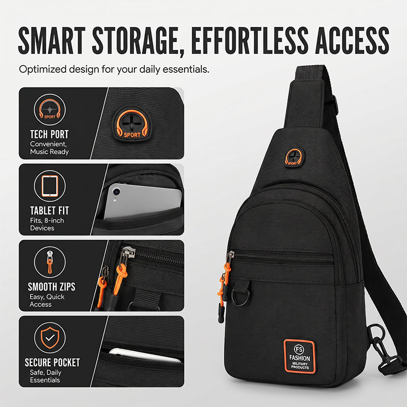 Water-Repellent Oxford Multi-Pocket Sling Bag