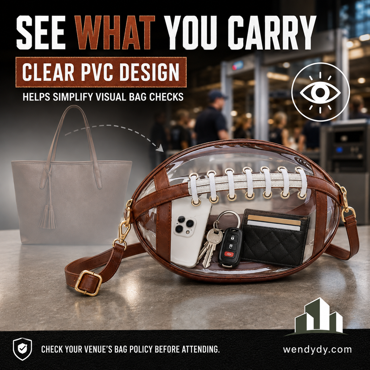 Clear American Football-Shaped Crossbody Bag