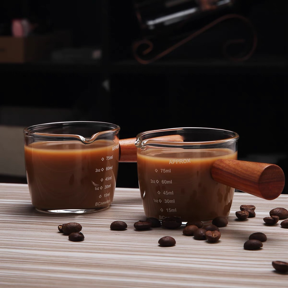 Glass and Wood Espresso Measuring Cup, 75 ml