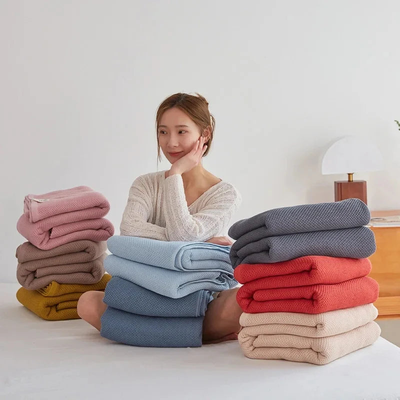 Japanese-Style Waffle Cotton Throw Blanket