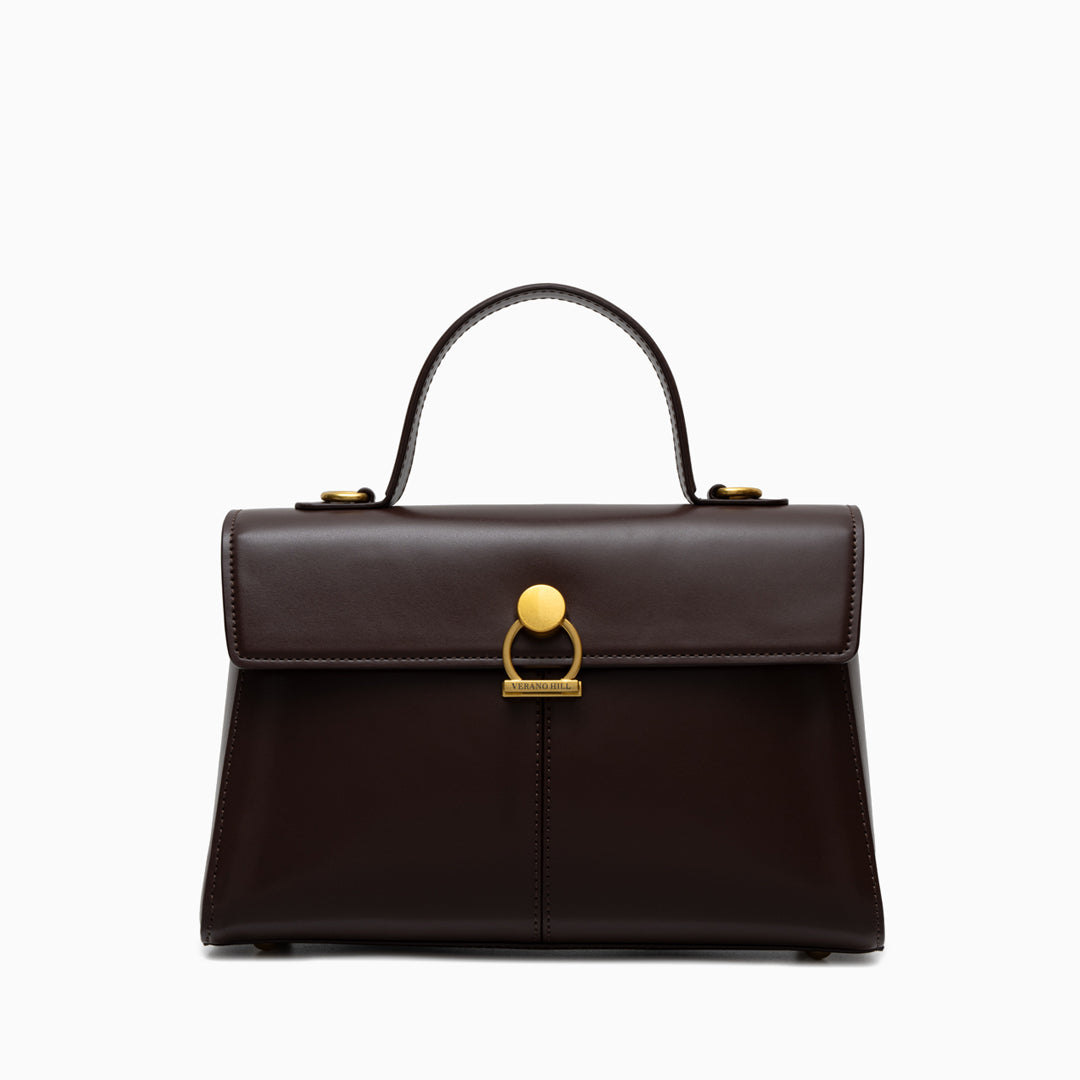 Compact Handbag with Top Handle and Gold Clasp