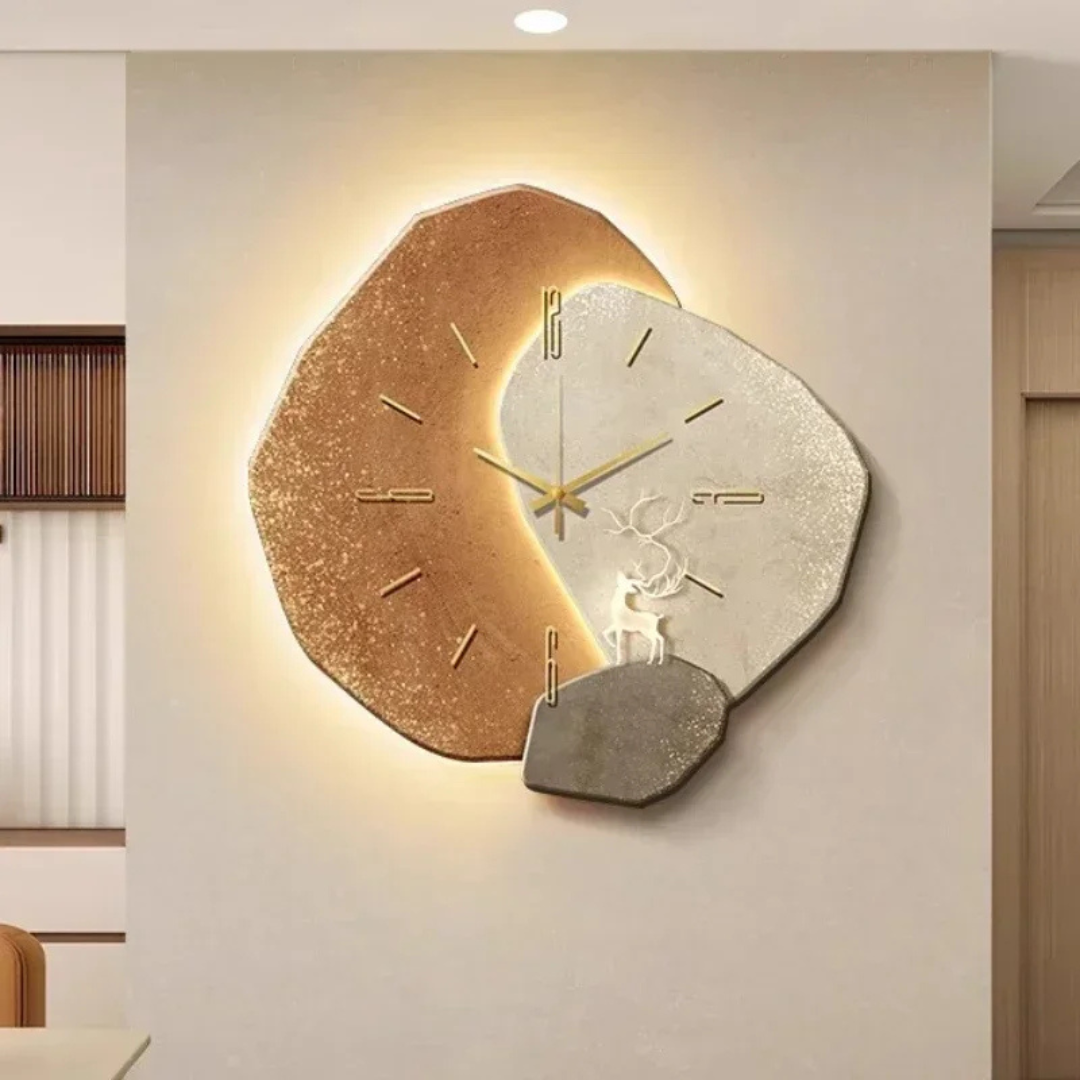 Horloge murale en bois avec contour LED, 60 cm