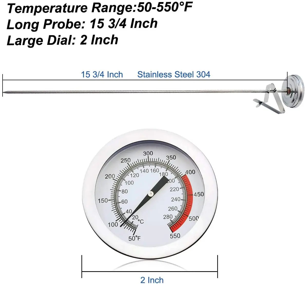 Stainless Steel Deep Fry Thermometer Long Probe