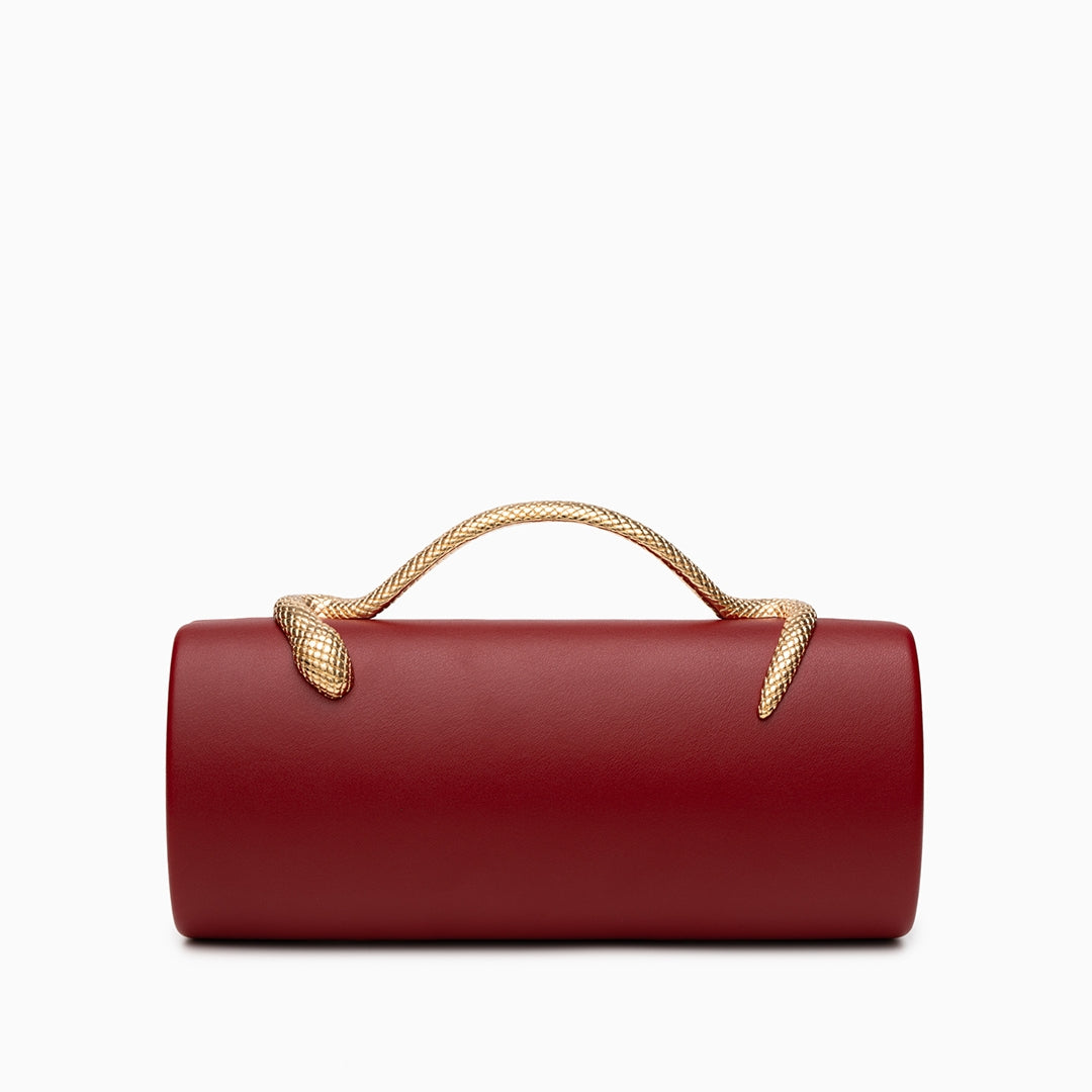 Cylindrical Evening Bag with Sculpted Serpent Handle