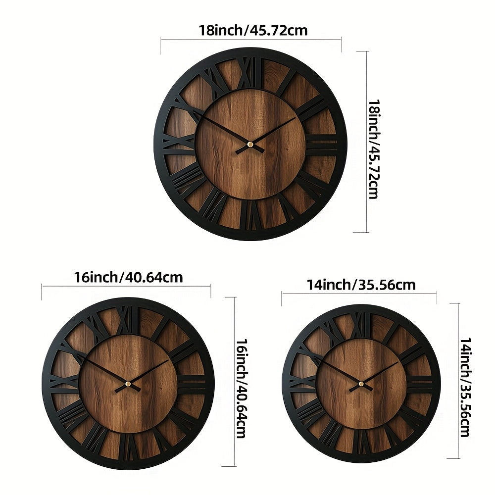 Horloge murale en bois à chiffres romains, silencieuse