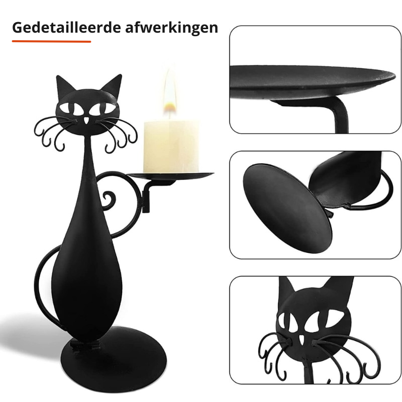 Midnight Panther - Bougeoir Chat Noir en Métal