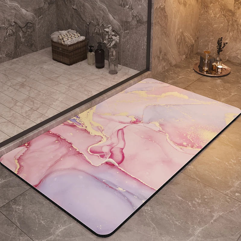 Marble-Effect Velvet Bath Mat, 50 x 80 cm