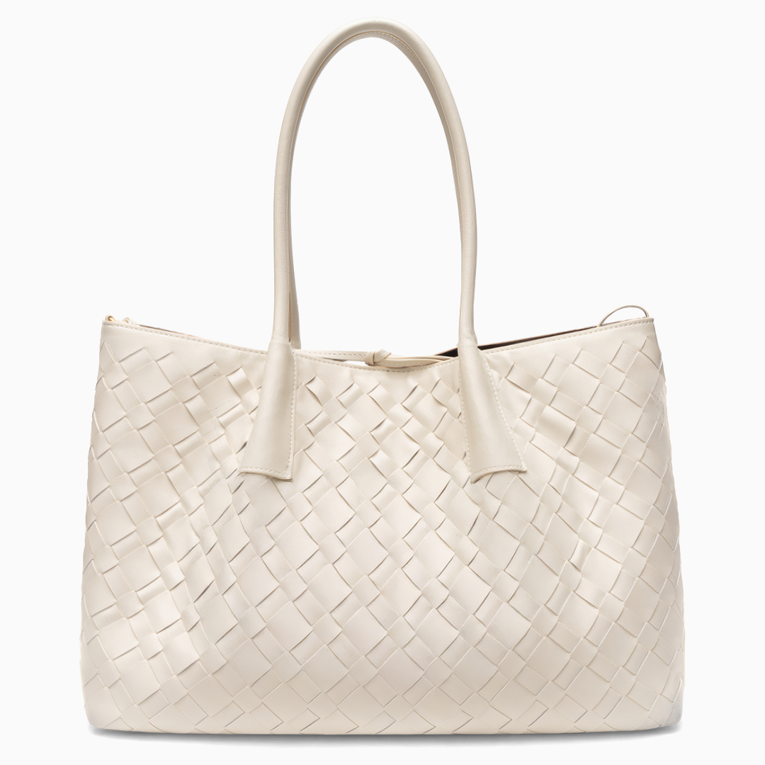 White Woven Tote Bag with Long Handles