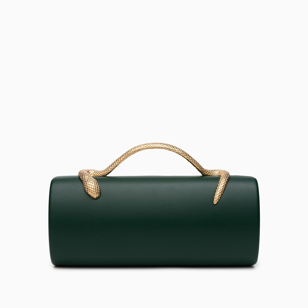 Cylindrical Evening Bag with Sculpted Serpent Handle