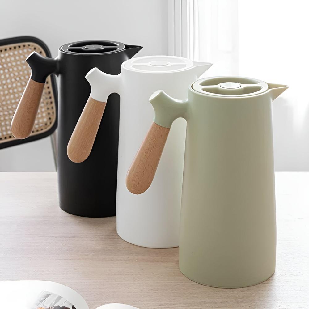Carafe isotherme 1 L en inox avec poignée en bois