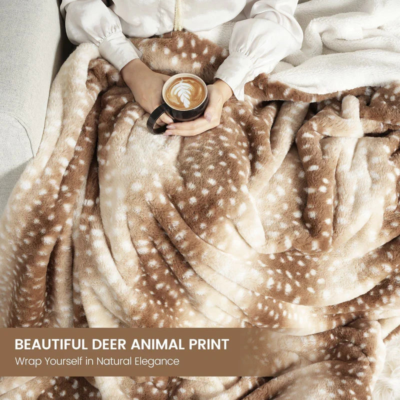 Deer Print Faux Fur Throw, Double-Sided