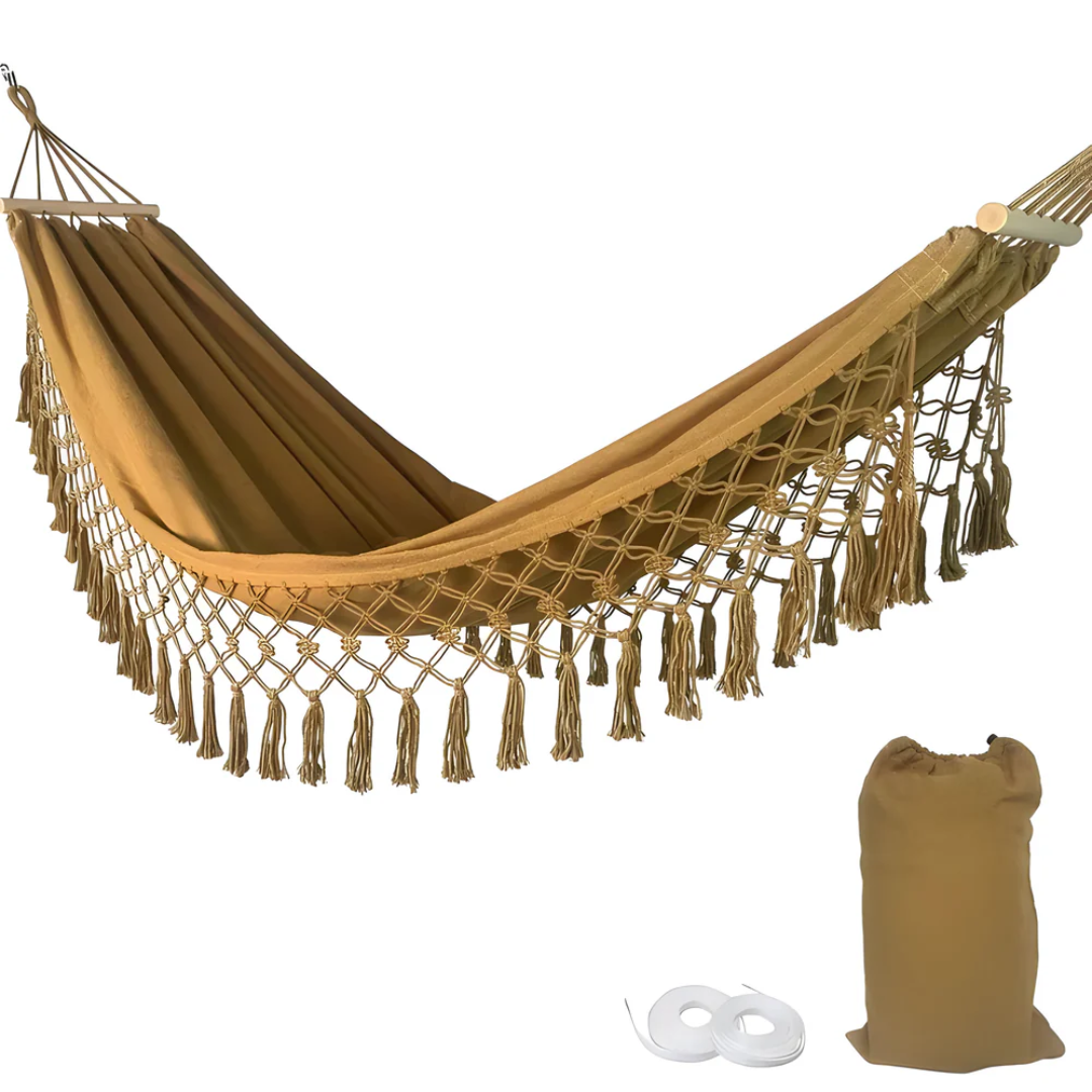 Hamac en Coton Mélangé Style Bohème - Caramel