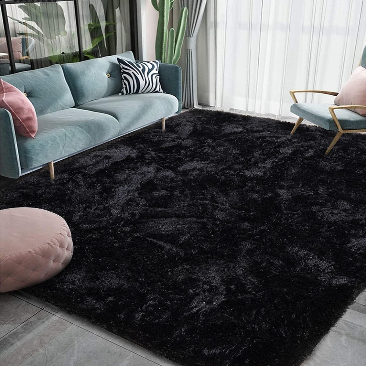 Très grand tapis shaggy noir 400 x 200 cm