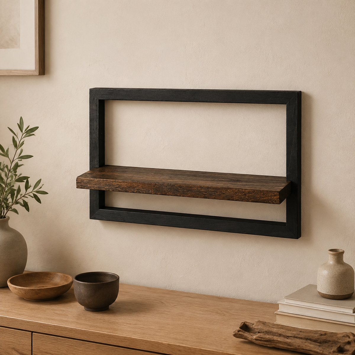 Étagère Murale en Bois d'Acacia et Acier Vintage
