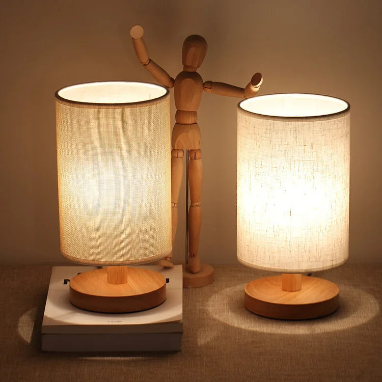 Wood and Fabric Table Lamp with Remote Control