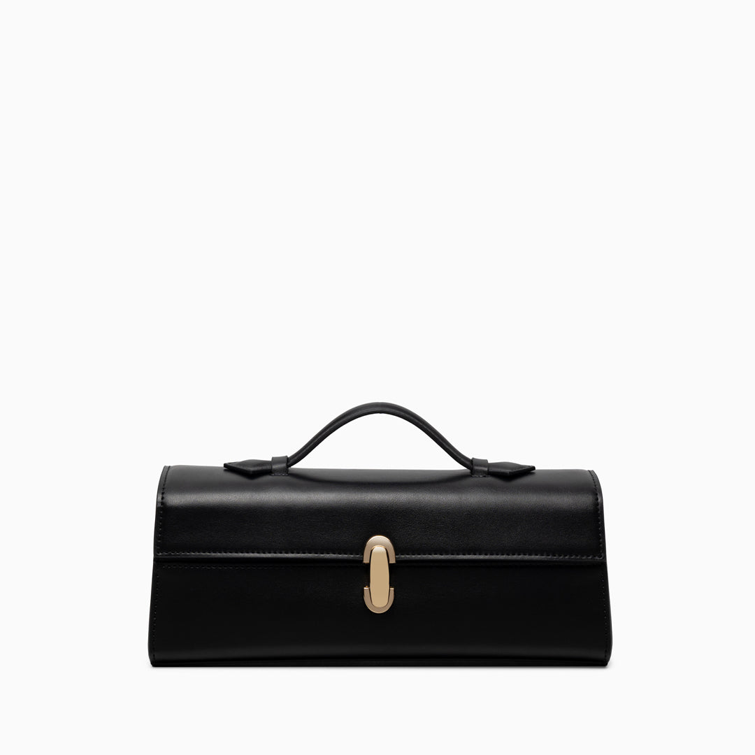 Sac à main long et fin en cuir, fermoir doré
