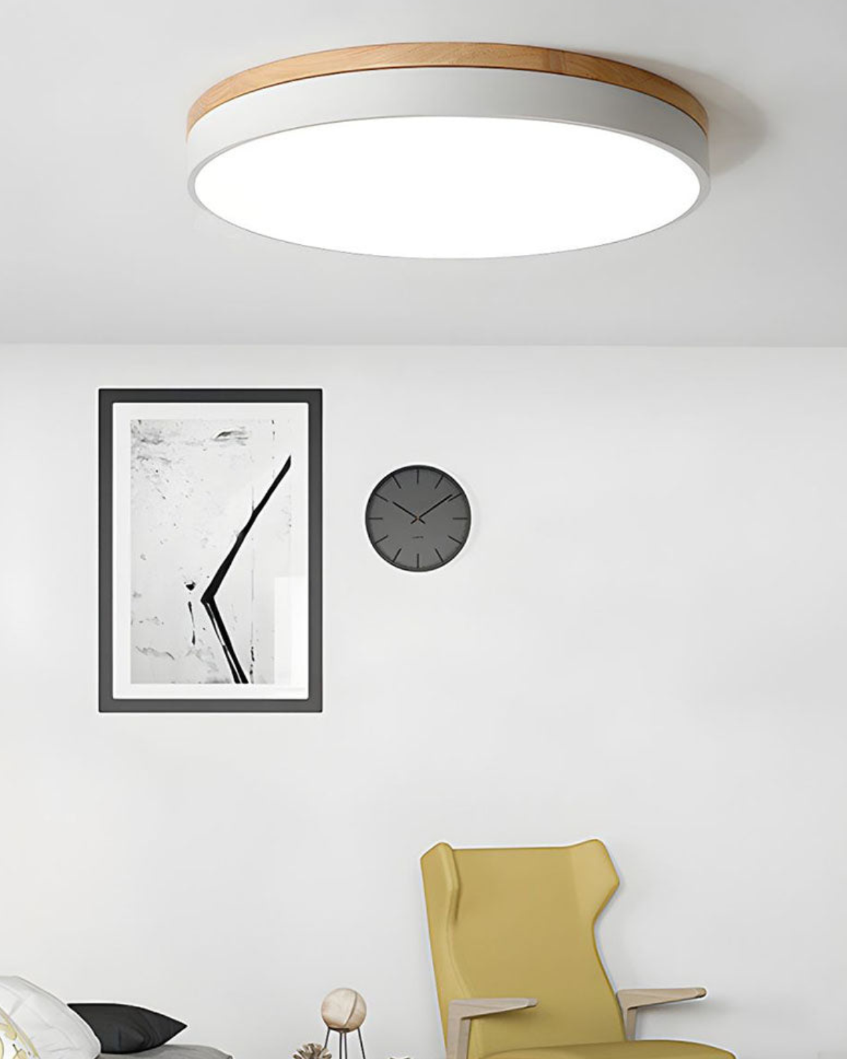 Plafonnier LED rond en chêne et acrylique