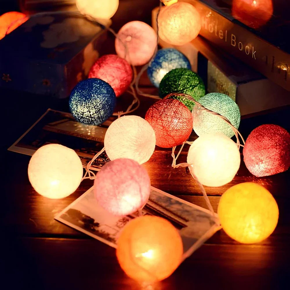 Cotton Ball String Lights, USB or Battery